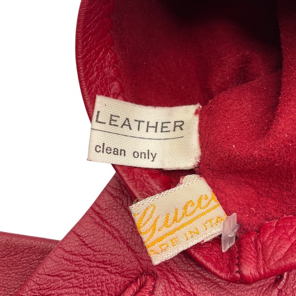 GUCCI VINTAGE RED / GOLD GG LOGO LEATHER GLOVES - Picture 8 of 9